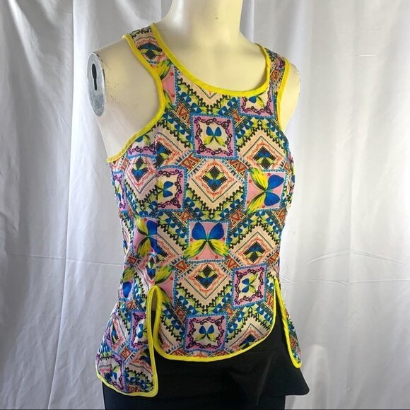 LULUMARI GEOMETRICAL BUTTERFLY TOP MULTICOLOUR TANK  TOP YELLOW BLUE CAMISOLE - Picture 13 of 15